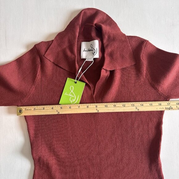 NWT Sam Edelman Dress Size Large Ribbed Collared Midi Sweater $118 Rust Orange - Picture 10 of 16